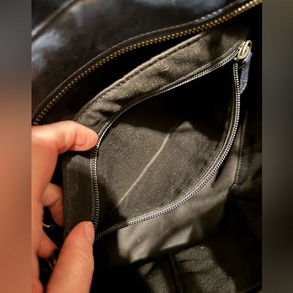 FRYE Navy Metallic Leather Ella Double Handle Crossbody Handbag - Picture 8 of 16